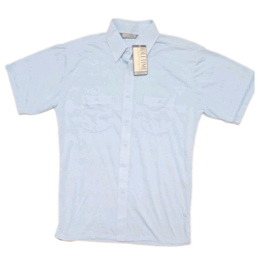 Idletime Men's Sheer Blue Stripe Pockets Short Sleeve Shirt M Vintage 80's NWT